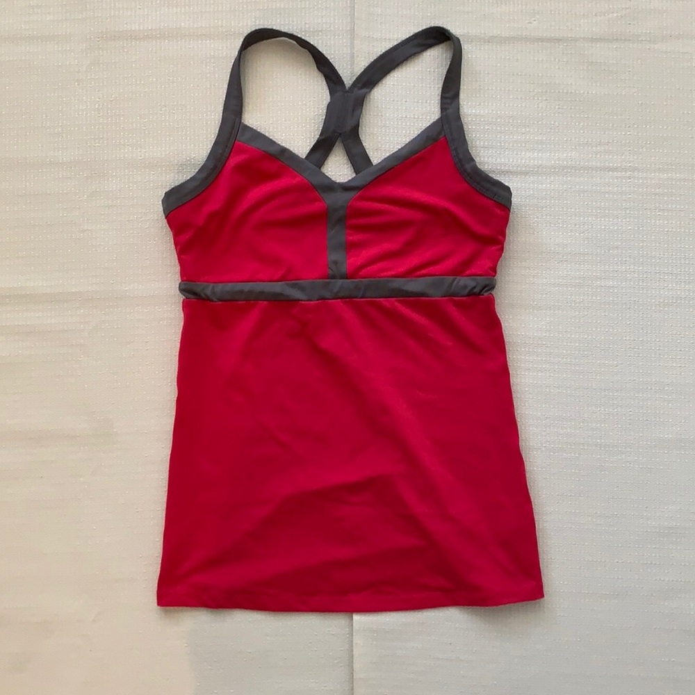 Hot pink work out tank top with grey accents
